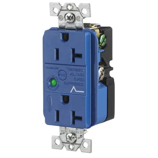 Hubbell Wiring Device - Hubbell HBL5362SA 20 Amp 125 Volt 2-Pole 3-Wire NEMA 5-20R Blue Duplex Surge Suppression Receptacle