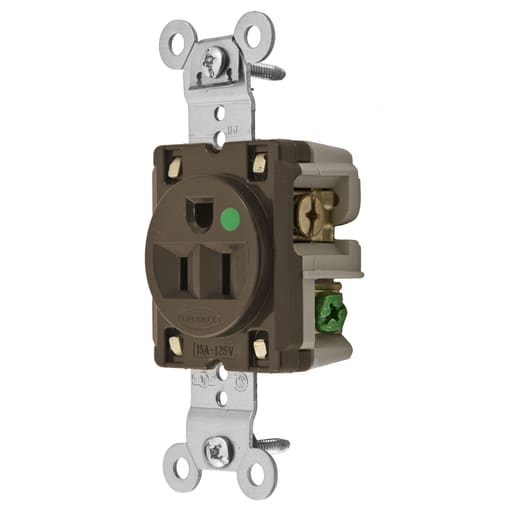 Hubbell Wiring Device - Hubbell HBL8210 SGL Receptacle, HG, 15A 125V, 5-15R, BR