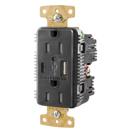 Hubbell Wiring Device - HWDK USB15AC5BKWR DUP TRWR 15A125V