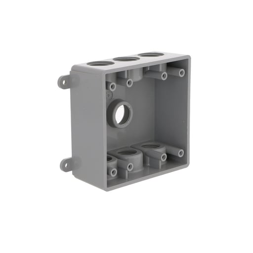 Taymac / Hubbell - Bell PDB77550GY 2-Gang Weatherproof Box, Seven 1/2 or 3/4 in. Threaded Outlets, Gray