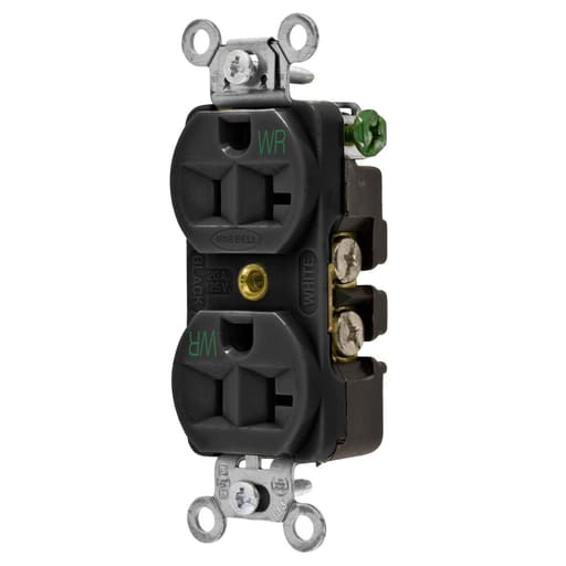 Hubbell Wiring Device - Hubbell 5362BKWR PRO WR ReceptacleT, DUP, 20A 125V, BK
