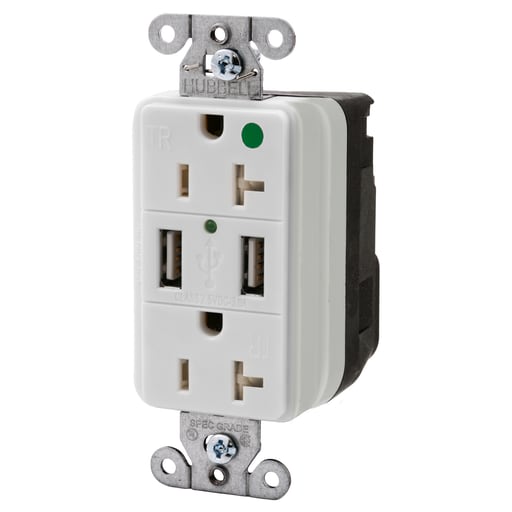 Hubbell Wiring Device - Hubbell SNAP8300USBW USB CHGR SNAP HG 20A125V DUP 3A5V PT WH