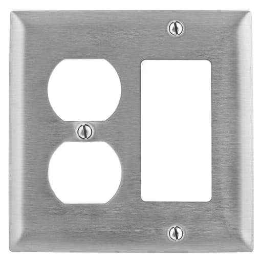 Hubbell Wiring Device - Hubbell SS826 2-Gang Stainless Steel 1-Decorator Switch 1-Duplex Receptacle Screw Mount Combination Wallplate
