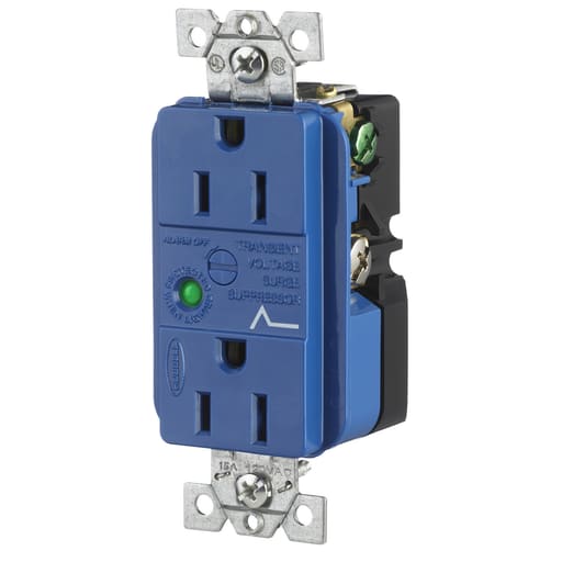 Hubbell Wiring Device - Hubbell HBL5260SA 15 Amp 125 Volt NEMA 5-15R Blue Surge Protection Device Duplex Receptacle