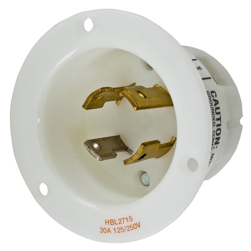 Hubbell Wiring Device - Hubbell HBL2715 30 Amp 125/250 Volt 3-Pole 4-Wire NEMA L14-30P White Locking Flanged Inlet