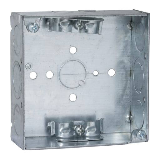 Raco Manufacturing - Raco 211 4" Square Box, Welded, 1-1/2" Deep with NMSC Clamps, Five 1/2" KO's and Two TKO's