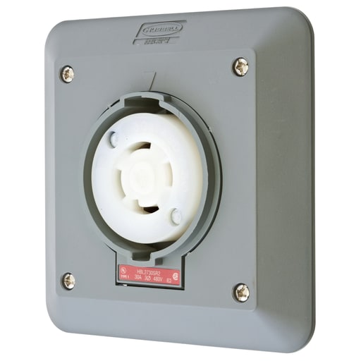 Hubbell Wiring Device - Hubbell HBL2730SR2 30 Amp 480 Volt 3-Pole 4-Wire NEMA L16-30R Gray Semi Flush Locking Receptacle