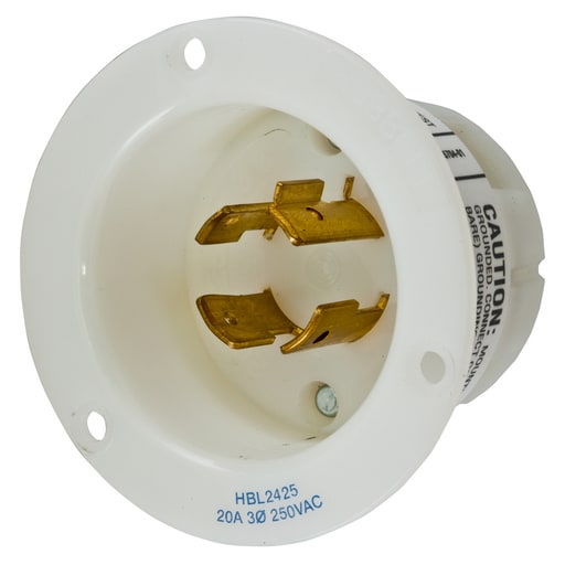 Hubbell Wiring Device - Hubbell HBL2425 20 Amp 250 Volt 3-Pole 4-Wire NEMA L15-20P White Locking Flanged Inlet