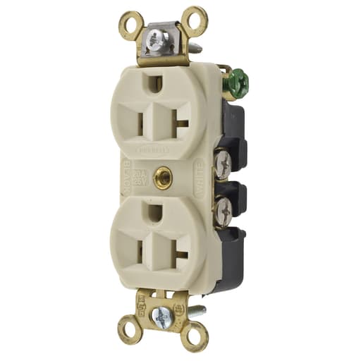 Hubbell Wiring Device - Hubbell HBL5342I 20 Amp 125 Volt 2-Pole 3-Wire NEMA 5-20R Ivory Straight Blade Duplex Receptacle