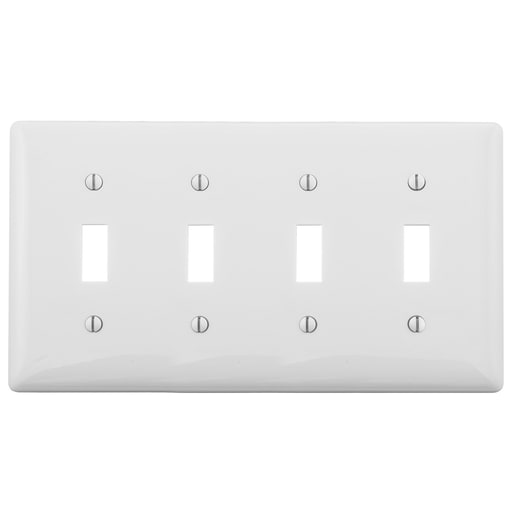 Hubbell Wiring Device - Hubbell NP4W 4-Gang White Nylon Standard 4-Toggle Switch Wallplate
