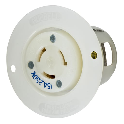 Hubbell Wiring Device - Hubbell HBL4585-C 15A 250V Twist-Lock INSULGRIP White Nylon Flanged Receptacle