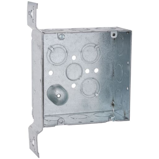 Raco Manufacturing - Raco 254 4-11/16" Steel Square Box, 2-1/8" Deep, 1/2" & 3/4" Side Knockouts, Wood/Metal Stud Bracket, Welded
