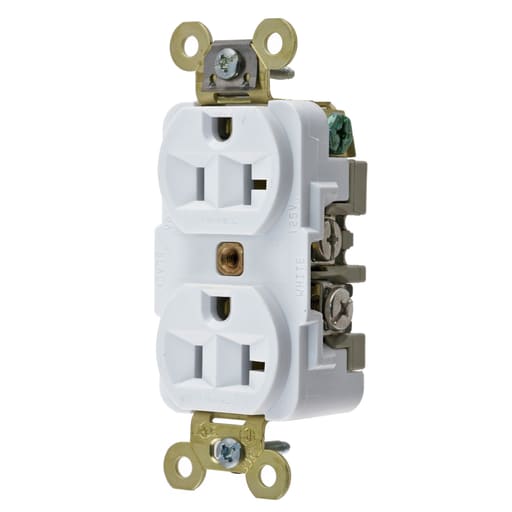 Hubbell Wiring Device - Hubbell HBL5362-W White 20A 125V Duplex Receptacle. Extra Heavy Duty Industrial Series