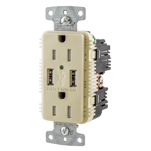 Hubbell Wiring Device - Hubbell USB15A5I Receptacle DUP 15A 125V 5A 5V USB PORT A I