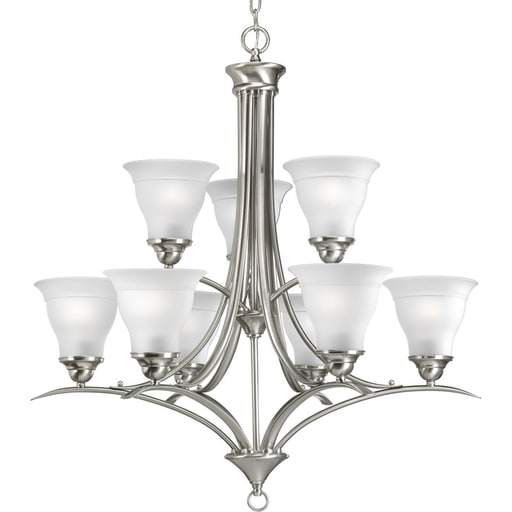 Progress Lighting - Progress P4329-09 Trinity Collection Nine-Light Brushed Nickel Etched Glass Traditional Chandelier Light