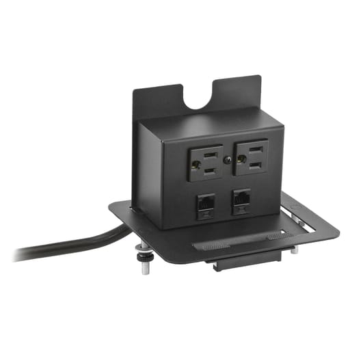 Hubbell Wiring Device - Hubbell WSBC21UBK WRK SURFC BOX FLIP UP 2PWR 1-U DATA BLK