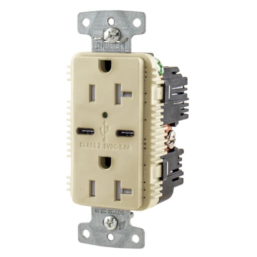 Hubbell Wiring Device - HWDK USB20C5I RCPT DUP 20A 125V 5A