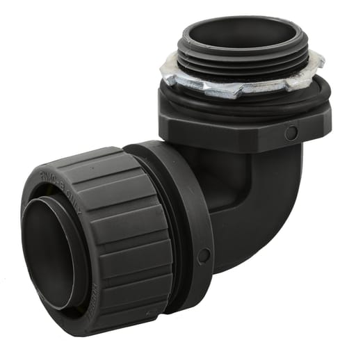 Hubbell Wiring Device - Hubbell P1259NBK 1-1/4 Inch Black Fixed 90 Degrees Non-Metallic Liquidtight Connector