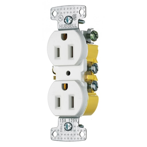 Hubbell Wiring Device - Hubbell RR15W 15 Amp 125 Volt 2-Pole 3-Wire NEMA 5-15R White Duplex Receptacle