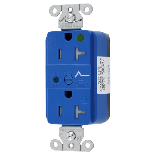 Hubbell Wiring Device - Hubbell SNAP8362SHG SNAP SPD Receptacle, 20A 125V, TR, BLUE