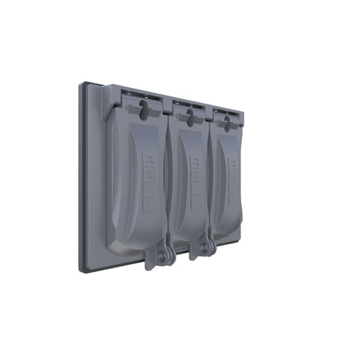 Taymac / Hubbell - Bell MX3050S 3-Gang Flip Weatherproof Cover, Vertical/Horizontal, 3-Device, 125-in-1, Gray