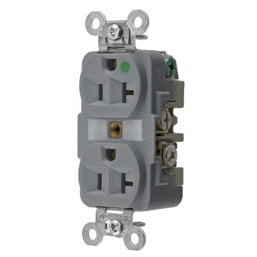 Hubbell Wiring Device - Hubbell HBL8300GY 20 Amp 125 Volt 2-Pole 3-Wire NEMA 5-20R Gray Straight Blade Duplex Receptacle