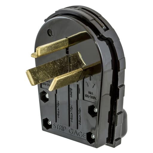 Hubbell Wiring Device - Hubbell RR335P 30/50 Amp 125/250 Volt 3-Pole 3-Wire NEMA 10-30R/10-50R Black Range and Dryer Power Angled Plug