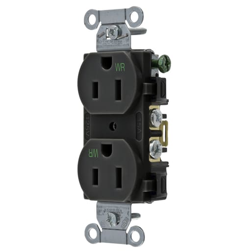 Hubbell Wiring Device - Hubbell BR15BLKWR WTR RES, COM GRD, 15A 125V, 5-15R, BK