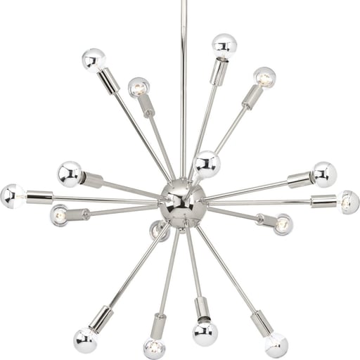 Progress Lighting - Progress P400041-104 Ion Collection Sixteen-Light Polished Nickel Mid-Century Modern Chandelier Light