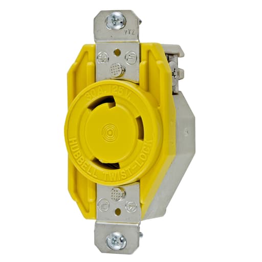 Hubbell Wiring Device - Hubbell HBL26CM10 30 Amp 125 Volt 2-Pole 3-Wire NEMA L5-30R Yellow Locking Receptacle