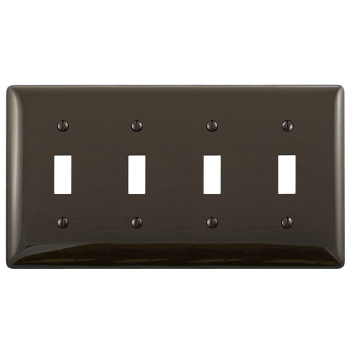 Hubbell Wiring Device - Hubbell NP4 4-Gang Brown Nylon Standard 4-Toggle Switch Wallplate