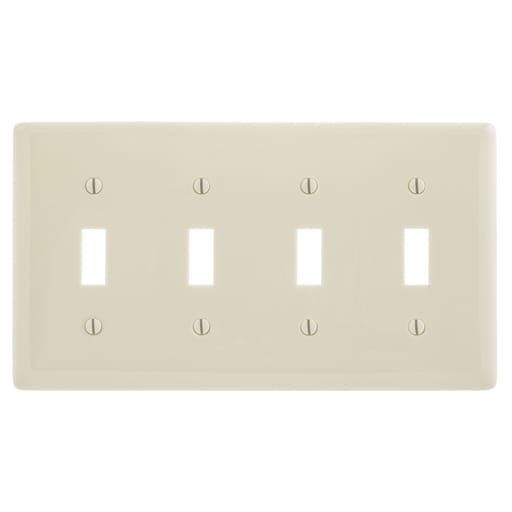 Hubbell Wiring Device - Hubbell NP4LA 4-Gang Light Almond Nylon Standard 4-Toggle Switch Wallplate