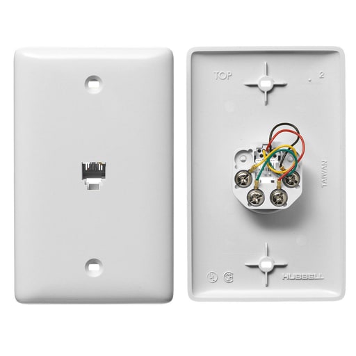 Hubbell Wiring Device - Hubbell NS730W 1-Gang White Thermoplastic Standard 1-RJ11 Molded-In Data Communication Plate