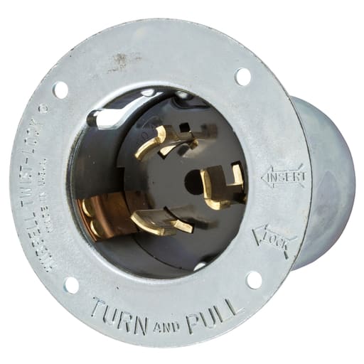Hubbell Wiring Device - Hubbell CS6375 50 Amp 125/250 VAC 3-Pole 4-Wire Zinc Plated Steel Flanged Inlet