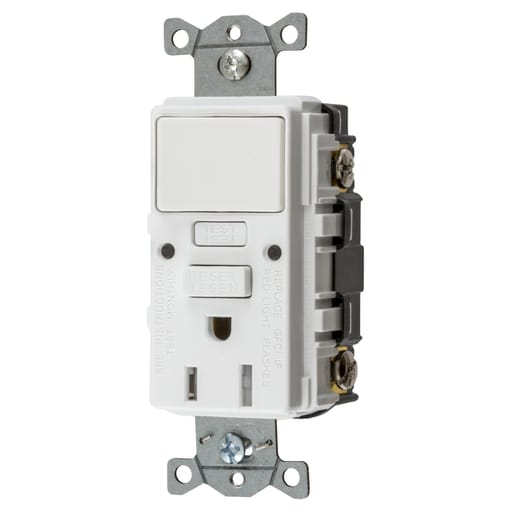 Hubbell Wiring Device - Hubbell GFSPST15W15A COM SELF TEST COMB SWITCH, TR GFR WH