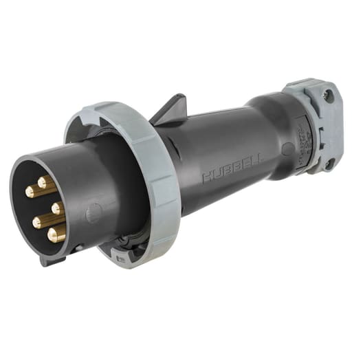 Hubbell Wiring Device - Hubbell HBL530P5W Pin & Sleeve Male Mating Plug, 30A 4P5W, 3øY 347/600V, IP68, IP69K