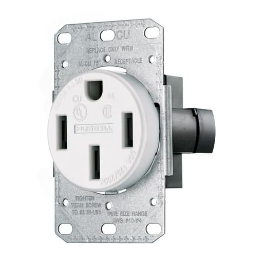 Hubbell Wiring Device - Hubbell RR450FW 50 Amp 125/250 Volt 3-Pole 4-Wire NEMA 14-50R White Range and Dryer Power Receptacle