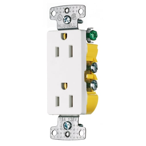 Hubbell Wiring Device - Hubbell RRD15W 15 Amp 125 Volt 2-Pole 3-Wire NEMA 5-15R White Decorator Duplex Receptacle