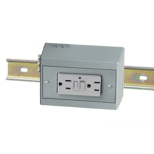 Hubbell Wiring Device - Hubbell DRUBGFI15HCB5DIN RAIL BOX, 15A GFCI, GRY, HORIZ w/CB