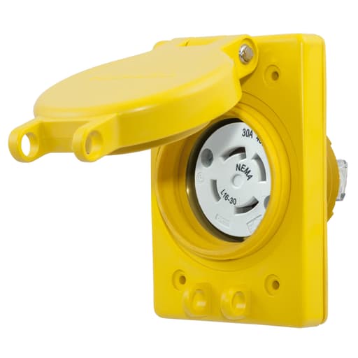 Hubbell Wiring Device - Hubbell HBL69W76 30 Amp 480 Volt 3-Phase 3-Pole 4-Wire NEMA L16-30 Yellow Locking Receptacle