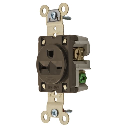 Hubbell Wiring Device - Hubbell HBL5661 Brown 15A 250V Single Receptacle. Extra Heavy Duty Spec Grade