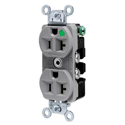 Hubbell Wiring Device - Hubbell HBL8300ILGY 125 Volt 20 Amp NEMA 5-20R Gray II Hospital Grade Duplex Receptacle