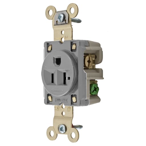 Hubbell Wiring Device - Hubbell HBL5361GRY 20 Amp 125 Volt 2-Pole 3-Wire NEMA 5-20R Gray Single Straight Blade Receptacle