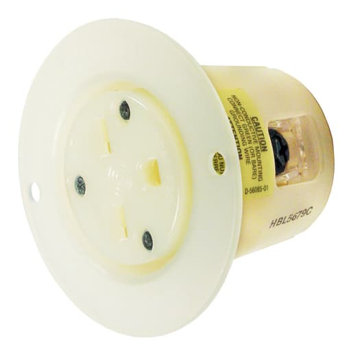 Hubbell Wiring Device - Hubbell HBL5679CFlanged-Receptacle, 15A 250V, 6-15P, WH