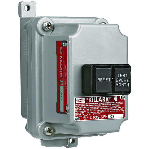 Killark - Killark FXS-GFI-2020 FXS Series - Aluminum Dead-End Ground Fault Interrupter Unit - Factory Sealed - Hub Size 3/4" - 20A/120Vac/60Hz - 4-6 Miliamp Trip Setting