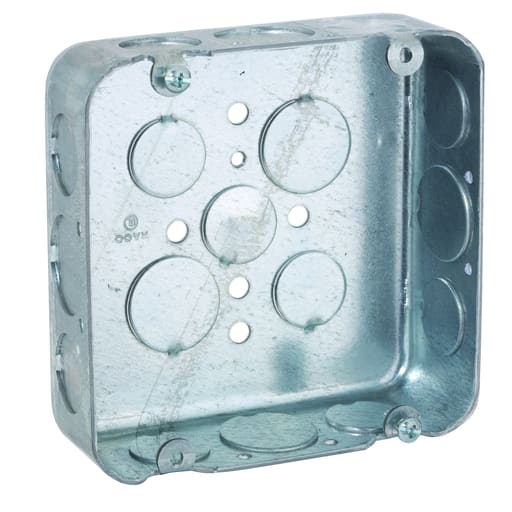 Raco Manufacturing - Raco 247 4-11/16" Square Drawn Box, 1-1/2" Deep, 1/2" & 3/4" Knockouts, Steel