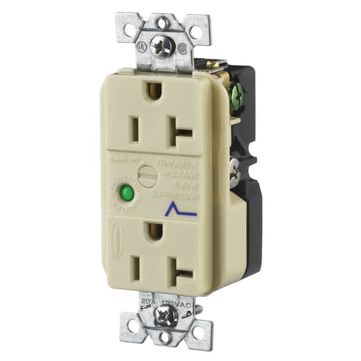 Hubbell Wiring Device - Hubbell HBL5360ISA 20 Amp 125 Volt 2-Pole 3-Wire NEMA 5-20R Ivory Duplex Surge Suppression Receptacle