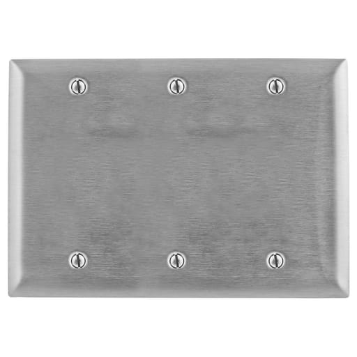 Hubbell Wiring Device - Hubbell SS33 3-Gang Stainless Steel 3-Blank Box Mount Wallplate