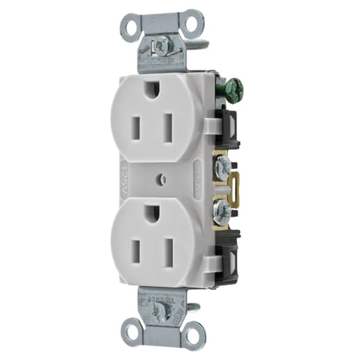 Hubbell Wiring Device - Hubbell BR15OW Receptacle, DUP SB, COM GRD, 15A 125V, B/S, OW