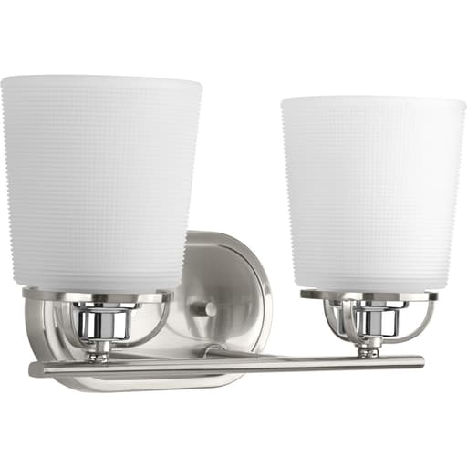 Progress Lighting - Progress P300005-009 West Village Collection Two-Light Brushed Nickel Etched Double Prismatic Glass Farmhouse Bath Vanity Light